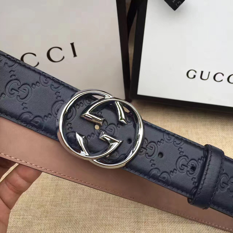 411924 Gucci雙G帶扣油蠟皮壓花磨砂地皮腰帶 Gucci皮帶