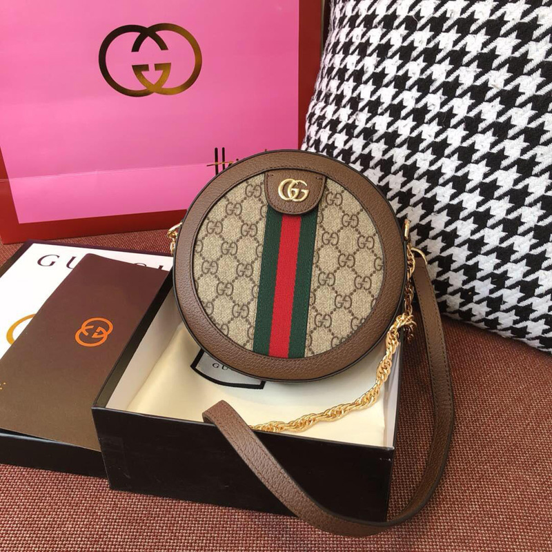 550618 Gucci Ophidia系列GG圓形迷你肩背包 鏈式圓餅包 啡色
