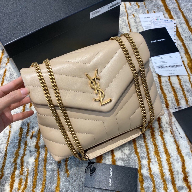 494699 YSL圣羅蘭 Saint Laurent LOULOU小號(hào)“Y”型絎縫皮革手袋 杏色金扣