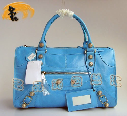 084324B 新款藍(lán)色高檔牛皮女包 BALENCIAGA機(jī)車包 超A時尚女士手提包