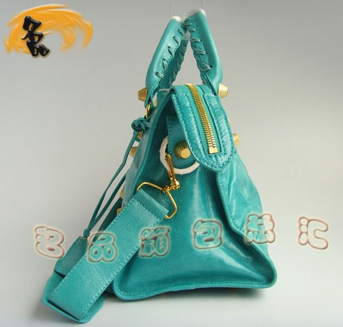 084328B BALENCIAGA 時尚女士藍色牛皮手提包 經典款機車包 新款女士斜挎包