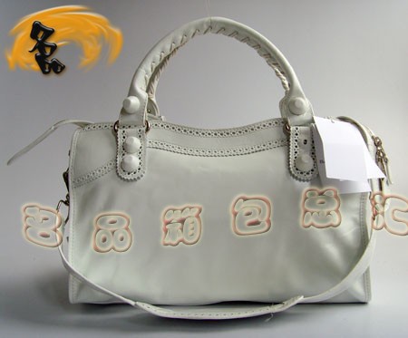 084832 BLENCIAGA 白色牛皮時尚女士手提包 巴黎世家經典款機車包 新款斜挎包