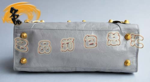 084328B BALENCIAGA 巴黎世家 機車包 金釘 灰白色牛皮時尚休閑女包