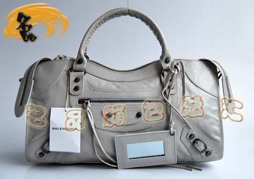 084328 超A牛皮時尚休閑女士手提包 BALENCIAGA 巴黎世家機車包 灰白色女包