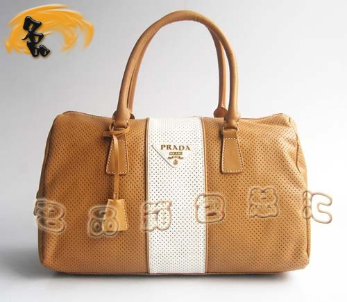 29144 Prada時(shí)尚女包 普拉達(dá)奢華明星網(wǎng)孔真皮手提包 十色可選 土黃配白