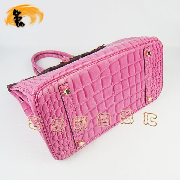 6089 愛(ài)馬仕女包 手提包 Hermes Birkin 鉑金包 鱷魚紋(35cm) 大格紋 桃紅色金扣