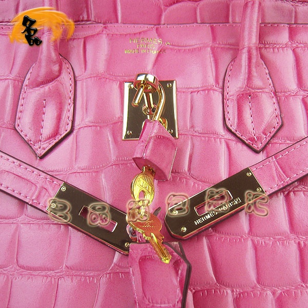6089 愛(ài)馬仕女包 手提包 Hermes Birkin 鉑金包 鱷魚紋(35cm) 大格紋 桃紅色金扣