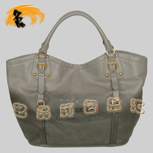 8612 Prada熱銷1:1品質(zhì)女包 普拉達(dá)經(jīng)典牛皮手提包 Prada肩包 黑配灰色