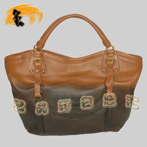8612 Prada熱銷1:1品質女包 普拉達經典牛皮手提包 Prada肩包 黑配土黃色