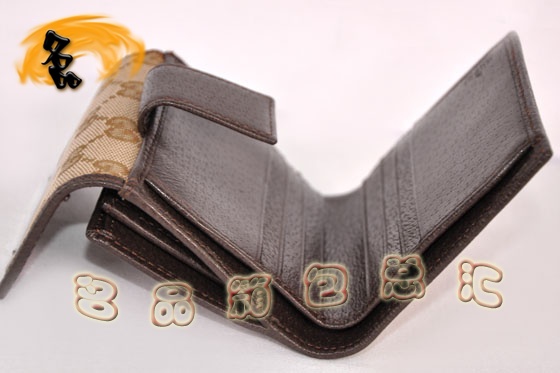 112716 Gucci經(jīng)典雙G花布時(shí)尚女士錢夾 Gucci短款錢包 Gucci女包 杏配深啡色