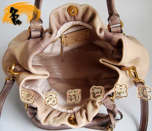 80043 Prada最新款 女士手提包 Prada斜挎包 普拉達牛皮時尚休閑女包 米黃色