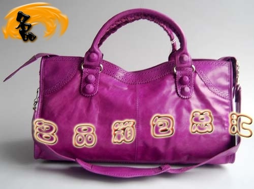 084828 Balenciaga皮釘花邊牛皮時尚休閑女包 巴黎世家最新款手提包 女包 粉紫色