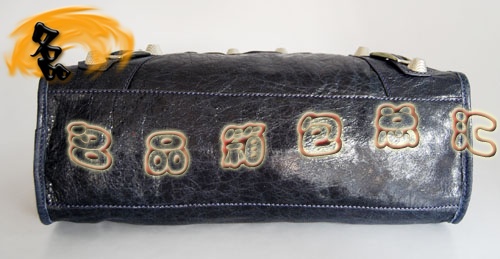 084332A Balenciaga機車包 單肩包 巴黎世家手提包 進口羊皮大銀釘時尚女包 深紫色