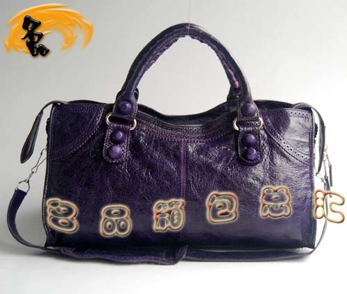 084828 1:1品質 Balenciaga機車包 女士單肩包 巴黎世家羊皮花邊皮釘手提包 紫色