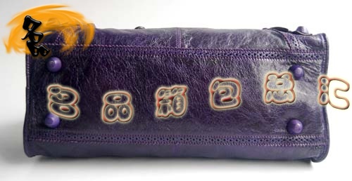 084828 1:1品質 Balenciaga機車包 女士單肩包 巴黎世家羊皮花邊皮釘手提包 紫色