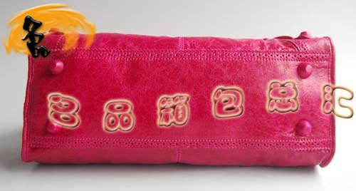 084828 1:1品質 Balenciaga機車包 女士單肩包 巴黎世家羊皮花邊皮釘手提包 桃紅色