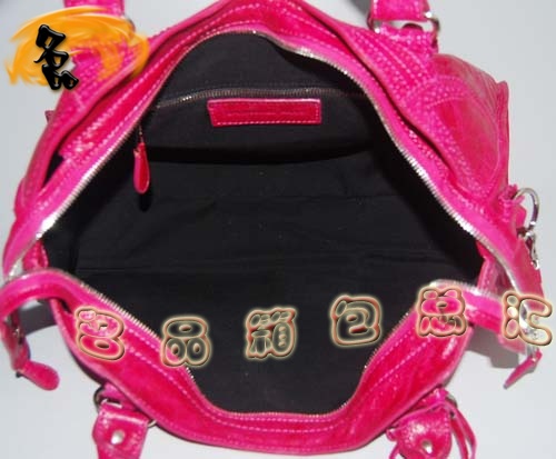 084828 1:1品質 Balenciaga機車包 女士單肩包 巴黎世家羊皮花邊皮釘手提包 桃紅色