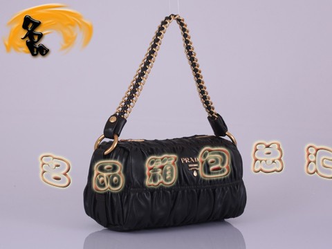 BL0651 普拉達最新款褶皺羊皮女包 Prada手拎包 Prada單肩包 原版一比一品質 啡色