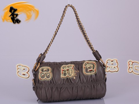 BL0651 普拉達最新款褶皺羊皮女包 Prada手拎包 Prada單肩包 原版一比一品質 卡其色