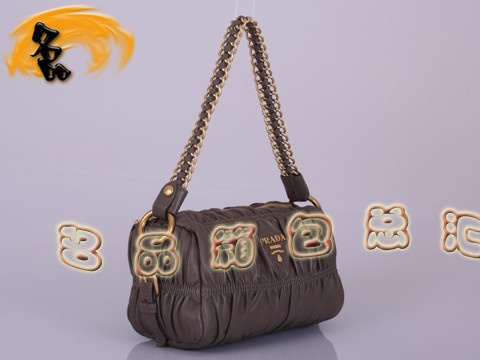 BL0651 普拉達最新款褶皺羊皮女包 Prada手拎包 Prada單肩包 原版一比一品質 卡其色