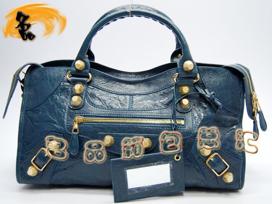 084328B Balenciaga女包 手提包 巴黎世家單肩包 進口羊皮時尚休閑女包 寶藍色