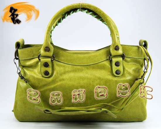 103208 Balenciaga單肩包 巴黎世家機車包 進口油皮時尚女包 手提包 淺綠色
