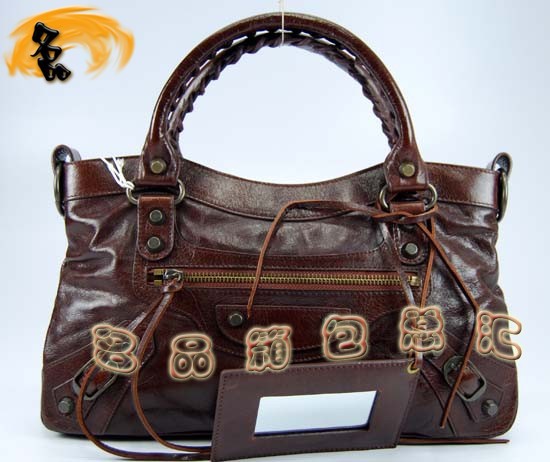 103208 巴黎世家單肩包 Balenciaga機(jī)車包 進(jìn)口油皮時(shí)尚女包 手提包 深啡色