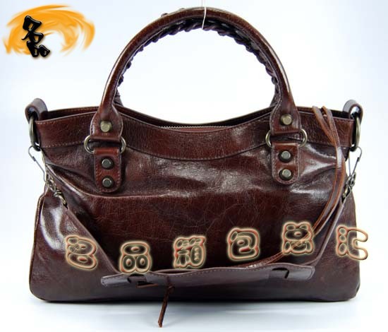 103208 巴黎世家單肩包 Balenciaga機(jī)車包 進(jìn)口油皮時(shí)尚女包 手提包 深啡色