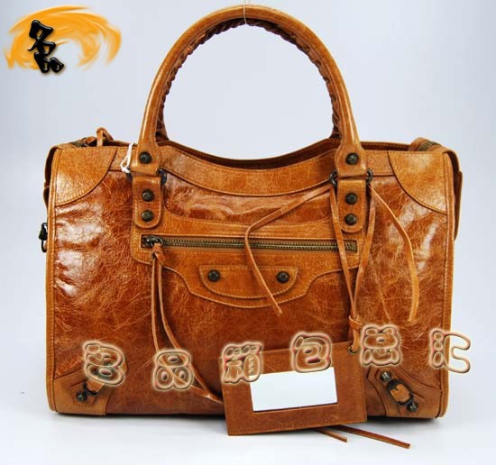 115748L 巴黎世家手提包 Balenciaga單肩包 進(jìn)口油皮時(shí)尚女包 機(jī)車包 駝色