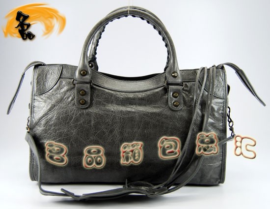 115748S 巴黎世家單肩包 Balenciaga機車包 進口油皮時尚女包 手提包 深灰色
