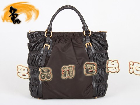 BN1790 普拉達最新款褶皺系列羊皮女包 Prada手提包 Prada斜挎包 防水帆布包 啡色