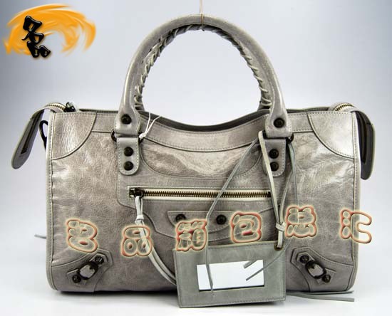 115748S 巴黎世家單肩包 進口油皮時尚女包 Balenciaga機車包 手提包 淺灰色