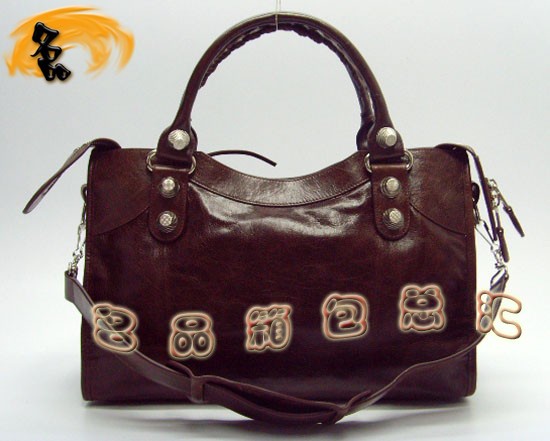 173084A Balenciaga手提包 巴黎世家單肩包 進口牛皮經典時尚女包 機車包 深啡色