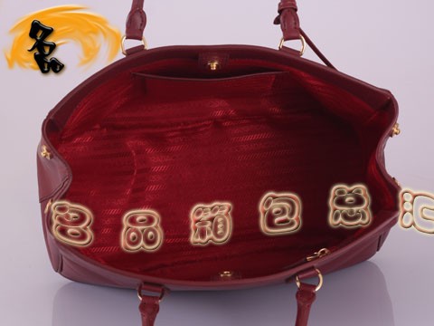 BN1844 Prada最新款十字紋進口牛皮女包 普拉達手提包 Prada手提包 紫紅色