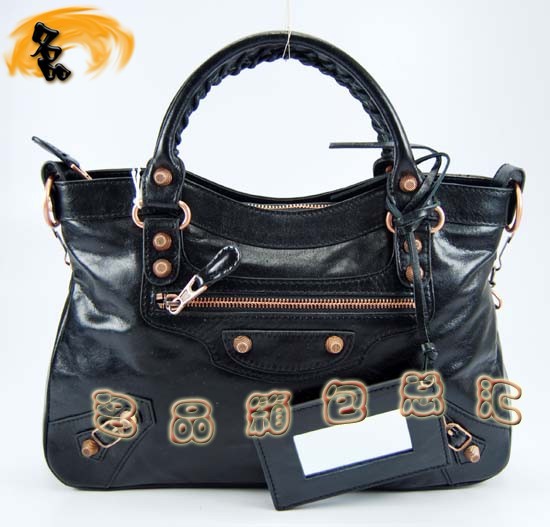 240557C 巴黎世家單肩包 Balenciaga機(jī)車包 進(jìn)口油皮時(shí)尚女包 手提包 黑色