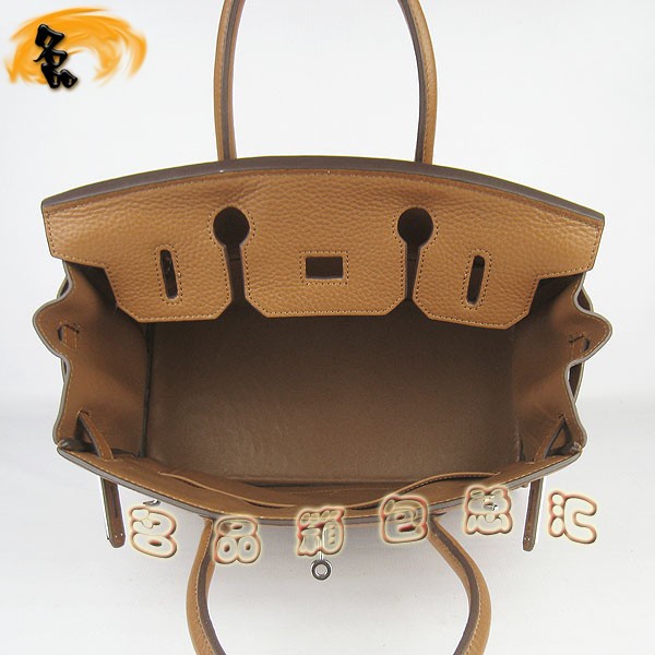 6088 愛(ài)馬仕女包 Hermes手提包 Hermes Birkin 鉑金包 荔枝紋(30) 淺啡色銀扣
