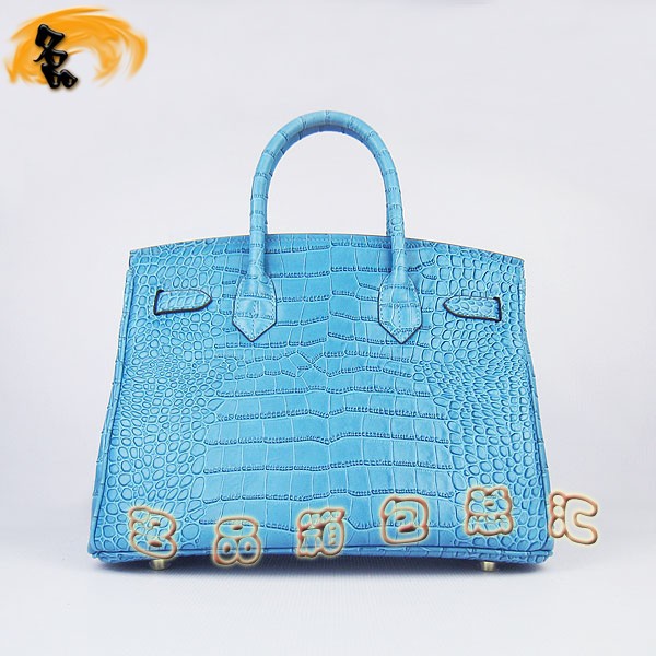 6088 Hermes Birkin 鉑金包 Hermes手提包 愛馬仕女包 鱷魚紋(30) 中藍(lán)色金扣