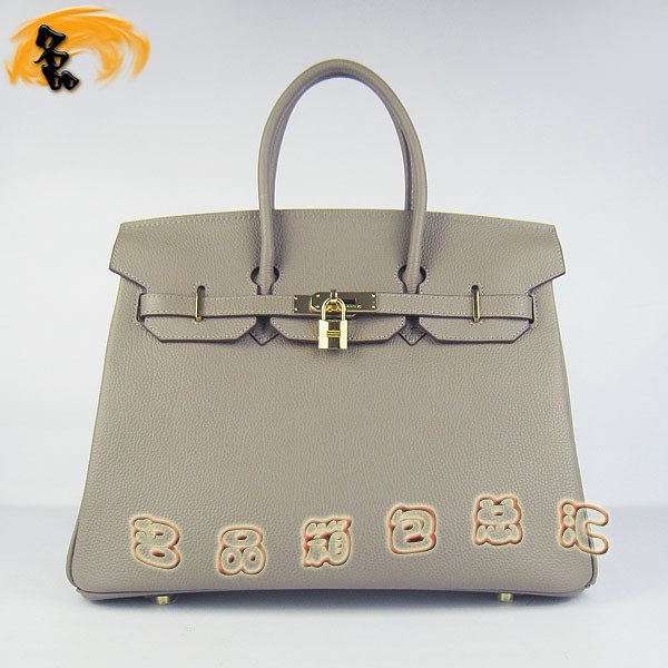 6089 Hermes手提包 愛馬仕女包 Hermes Birkin 鉑金包 牛頸紋(35) 卡其色金扣