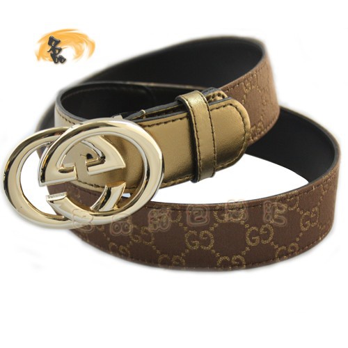 170854 Gucci皮帶 Gucci腰帶 Gucci經典款雙G帆布時尚男士皮帶 古奇男士皮帶 古銅色