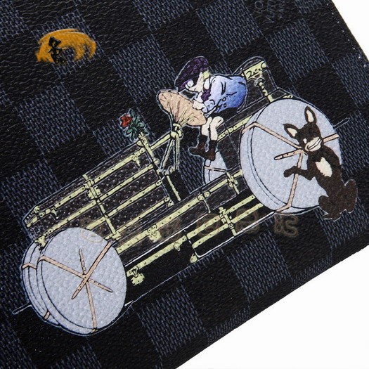 N63002 LV最新款 卡通畫版錢包 LV錢包 黑色棋盤格錢夾 LV Zippy系列長款錢包