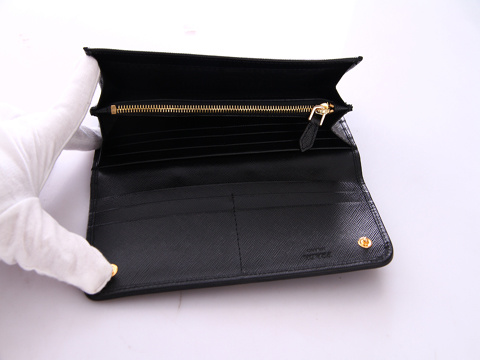 1M1132 Prada錢包 Prada最新款女士錢包 Prada格子車線錢包 普拉達錢夾 黑色