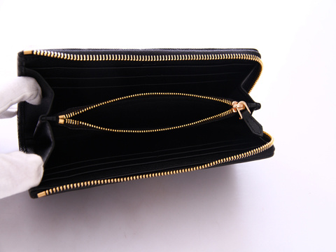 1M1183 Prada錢包 牛皮格子車線半開式女士錢包 普拉達錢夾 Prada最新款 黑色金鏈