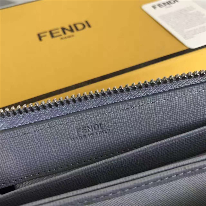 FENDI 芬迪 小牛皮CRAYONS 2017新款 裝飾雙色皮革花朵長(zhǎng)款錢包 灰色
