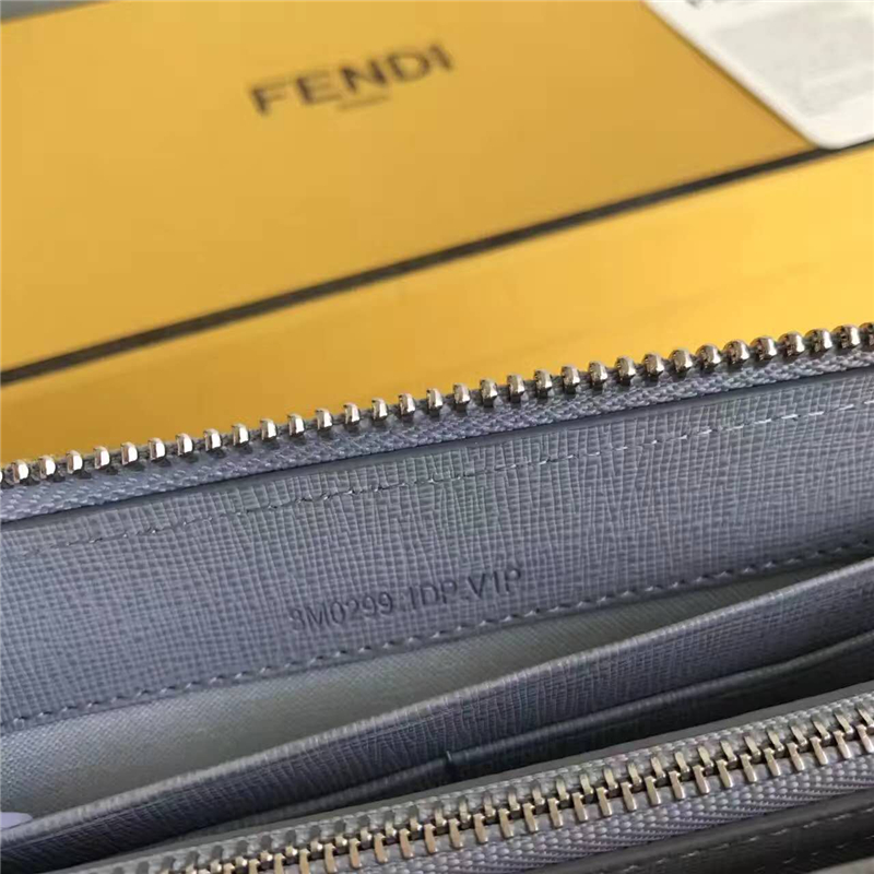 FENDI 芬迪 小牛皮CRAYONS 2017新款 裝飾雙色皮革花朵長(zhǎng)款錢包 灰色