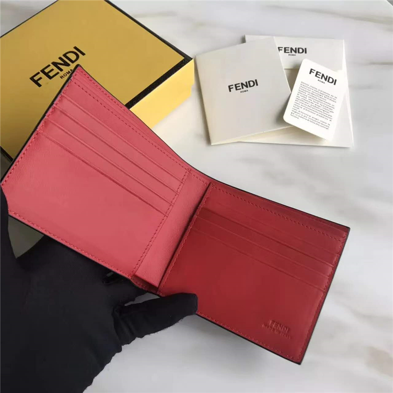 FENDI 芬迪 0170 升級版小怪獸平紋皮短款二折錢包 黑色黃眼