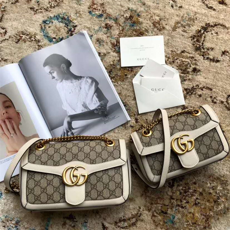 443497 Gucci女包 Marmont系列 古馳單肩包 金屬雙G PVC人造皮 白色