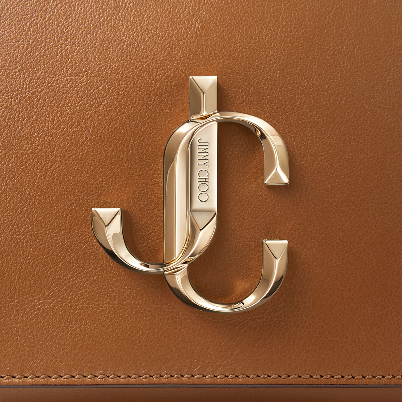 Jimmy Choo2019秋冬系列 VARENNE XB品牌logo裝飾黃棕色牛皮單肩包