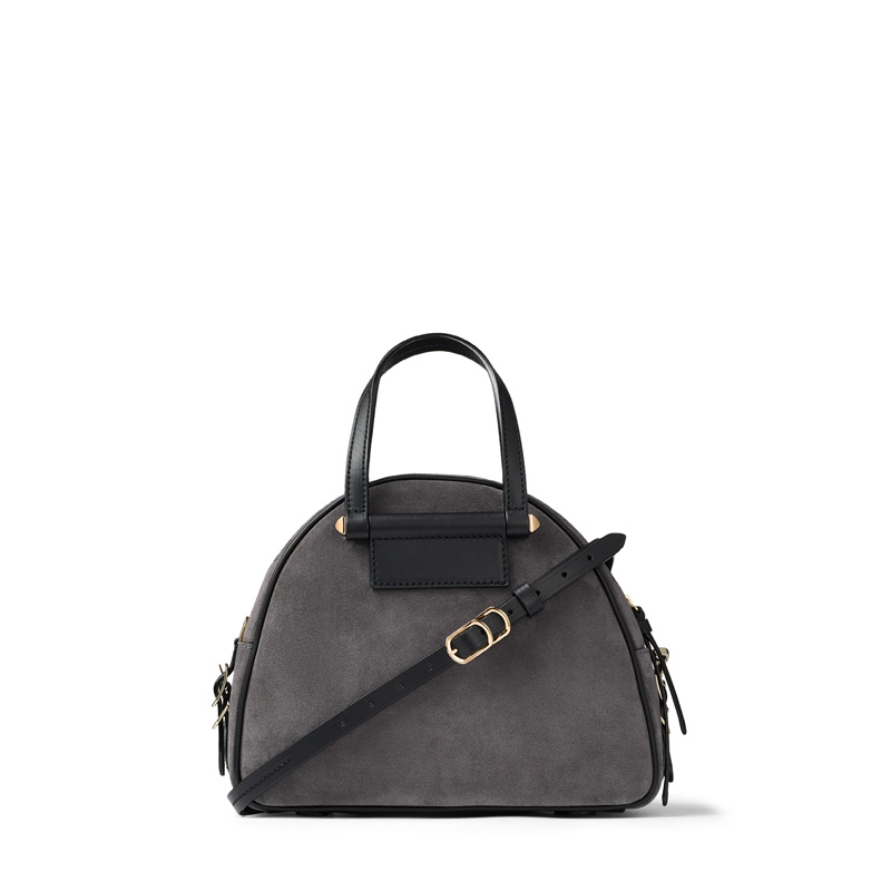 Jimmy Choo2019秋冬系列 VARENNE BOWLING/S 品牌logo裝飾暮色麂皮拼黑色植鞣皮保齡球包