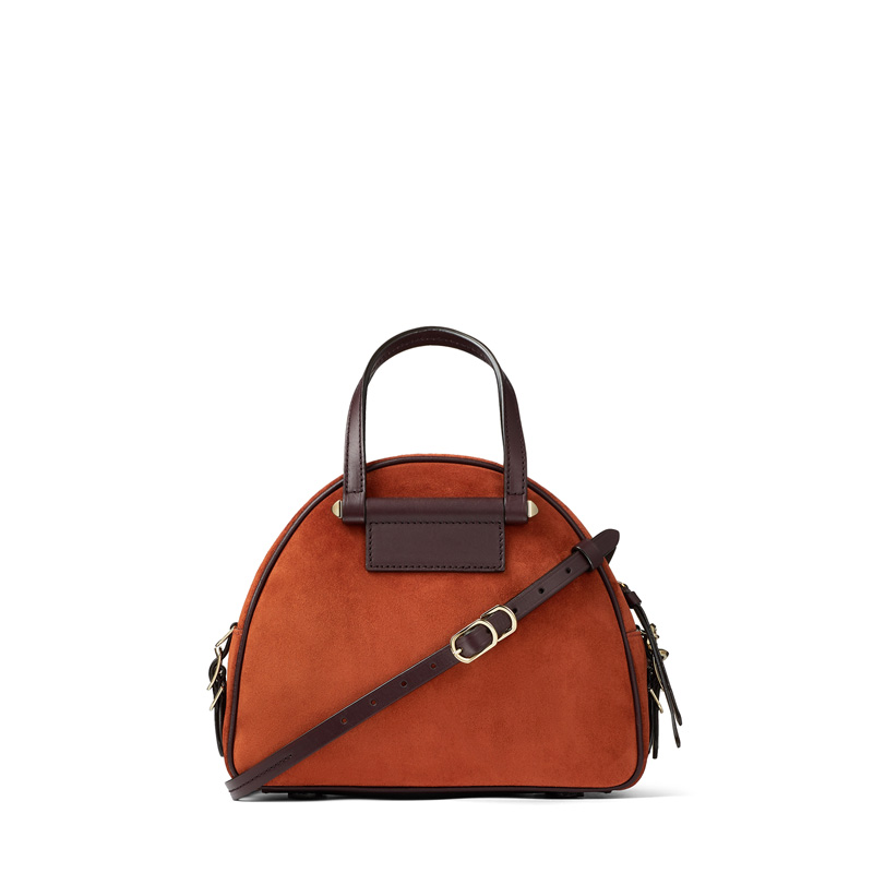 Jimmy Choo VARENNE BOWLING/S 品牌logo裝飾銹紅色麂皮拼紫色植鞣皮保齡球包