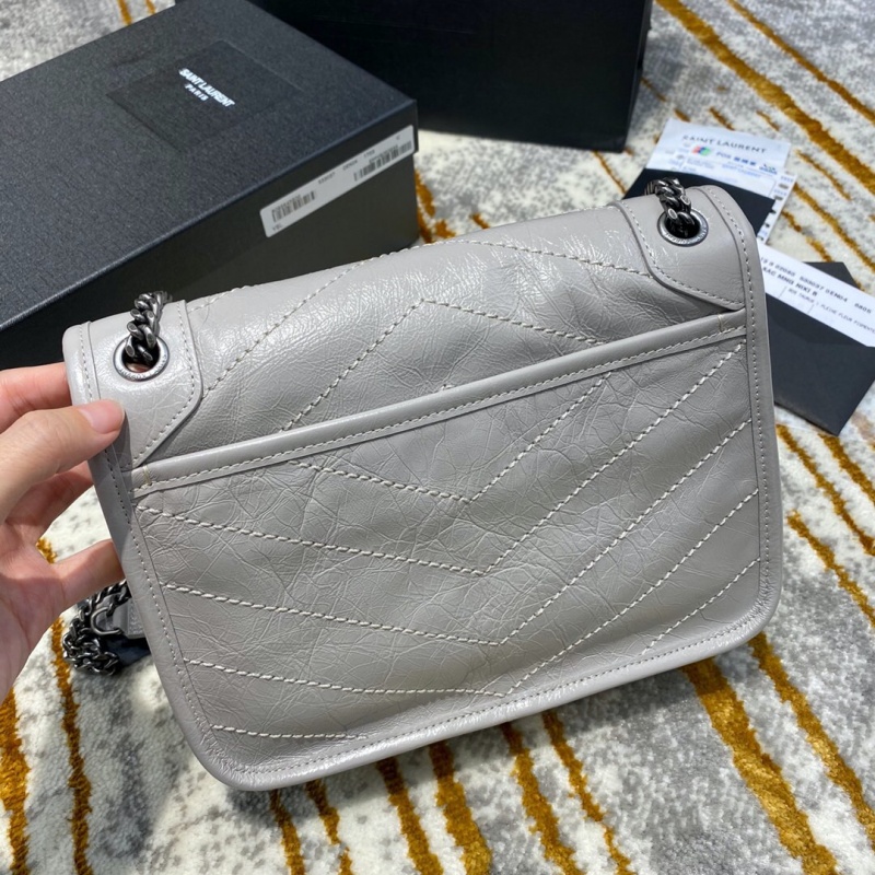 533037 YSL圣羅蘭 Niki baby 迷你復古褶皺真皮包 銀灰色